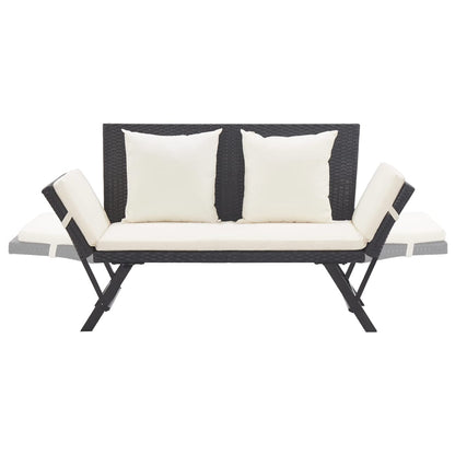 Garden Bench with Cushions 176 cm Black Poly Rattan - 110×60×32cm