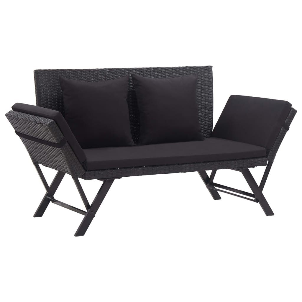 Garden Bench with Cushions 176 cm Black Poly Rattan - 70×80cm