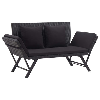 Garden Bench with Cushions 176 cm Black Poly Rattan - 70×80cm