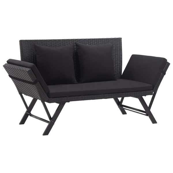  Garden Bench with Cushions 176 cm Black Poly Rattan