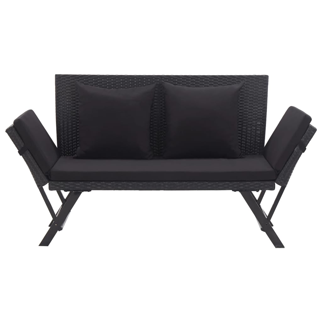 Garden Bench with Cushions 176 cm Black Poly Rattan - 70×80cm