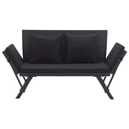 Garden Bench with Cushions 176 cm Black Poly Rattan - 70×80cm