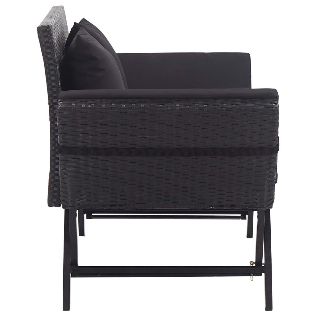 Garden Bench with Cushions 176 cm Black Poly Rattan - 70×80cm