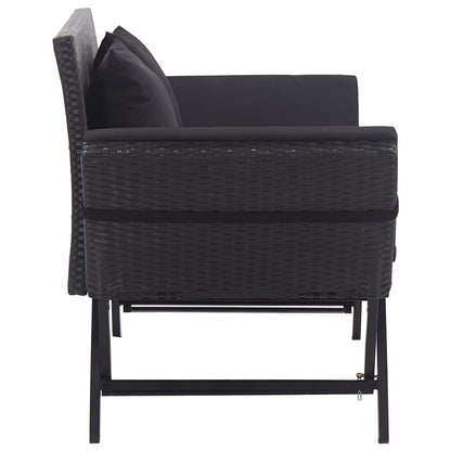 Garden Bench with Cushions 176 cm Black Poly Rattan - 70×80cm