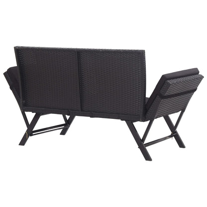 Garden Bench with Cushions 176 cm Black Poly Rattan - 70×80cm