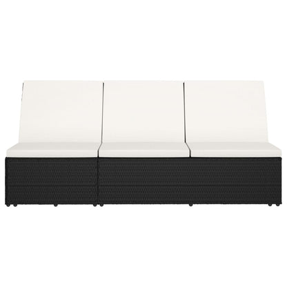 Convertible Sun Bed with Cushion Poly Rattan Black