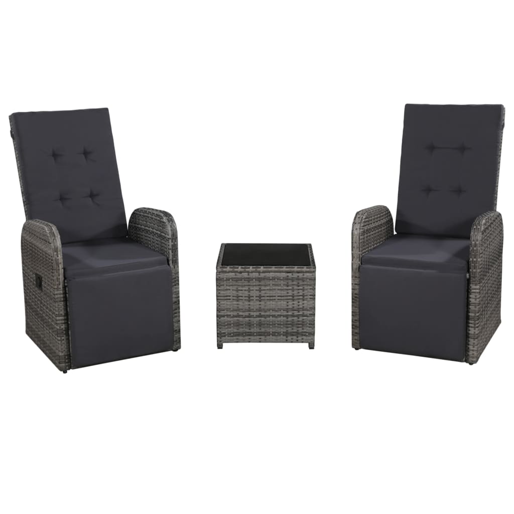 3 Piece Bistro Set with Cushions Poly Rattan Grey - 45×45×40cm