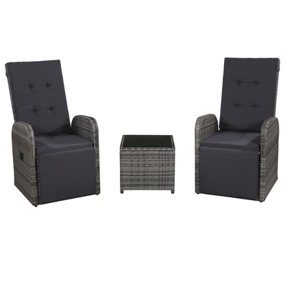 3 Piece Bistro Set with Cushions Poly Rattan Grey - 45×45×40cm
