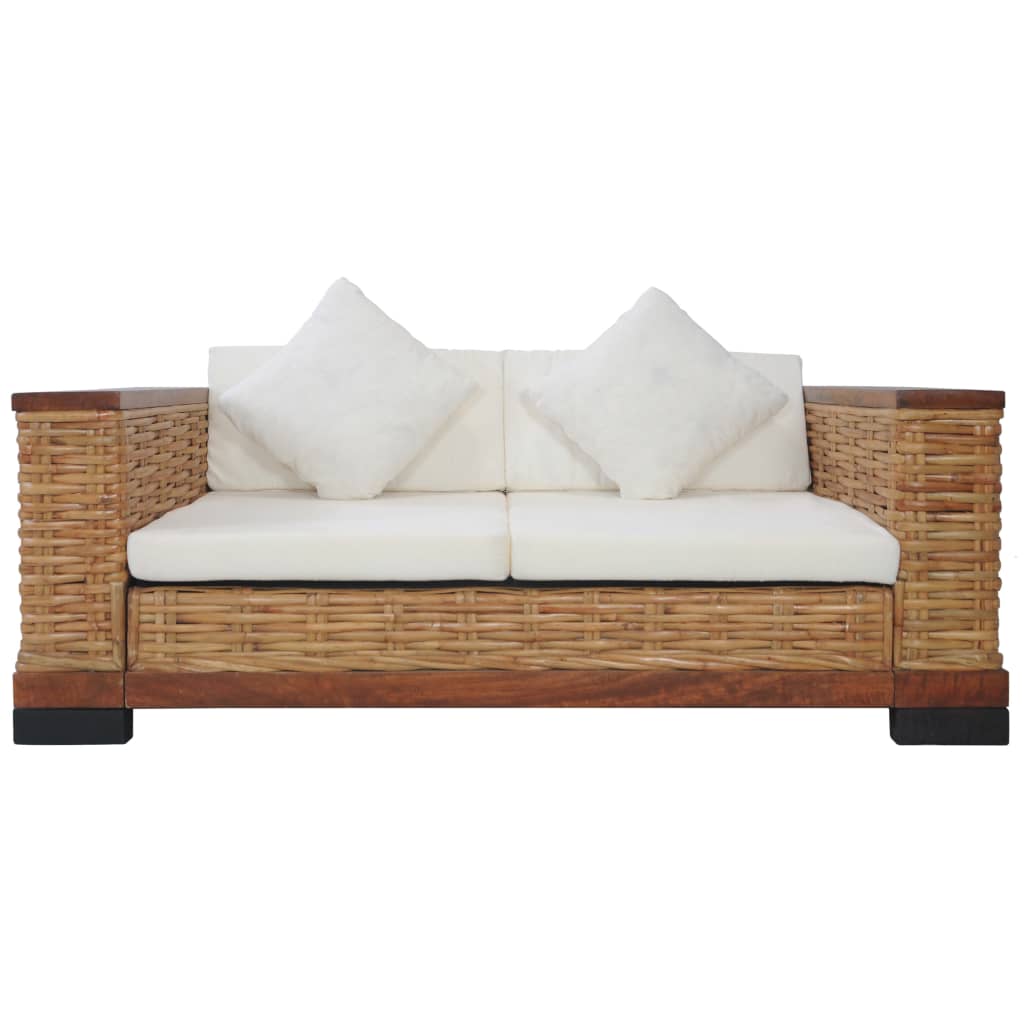 2 Piece Sofa Set with Cushions Brown Natural Rattan