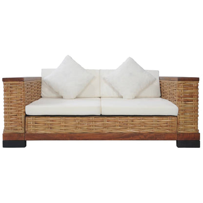 2 Piece Sofa Set with Cushions Brown Natural Rattan