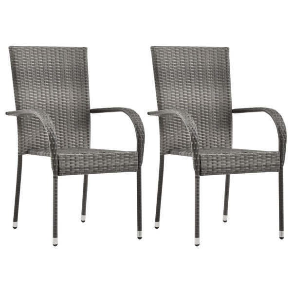  Stackable Outdoor Chairs 2 pcs Grey Poly Rattan