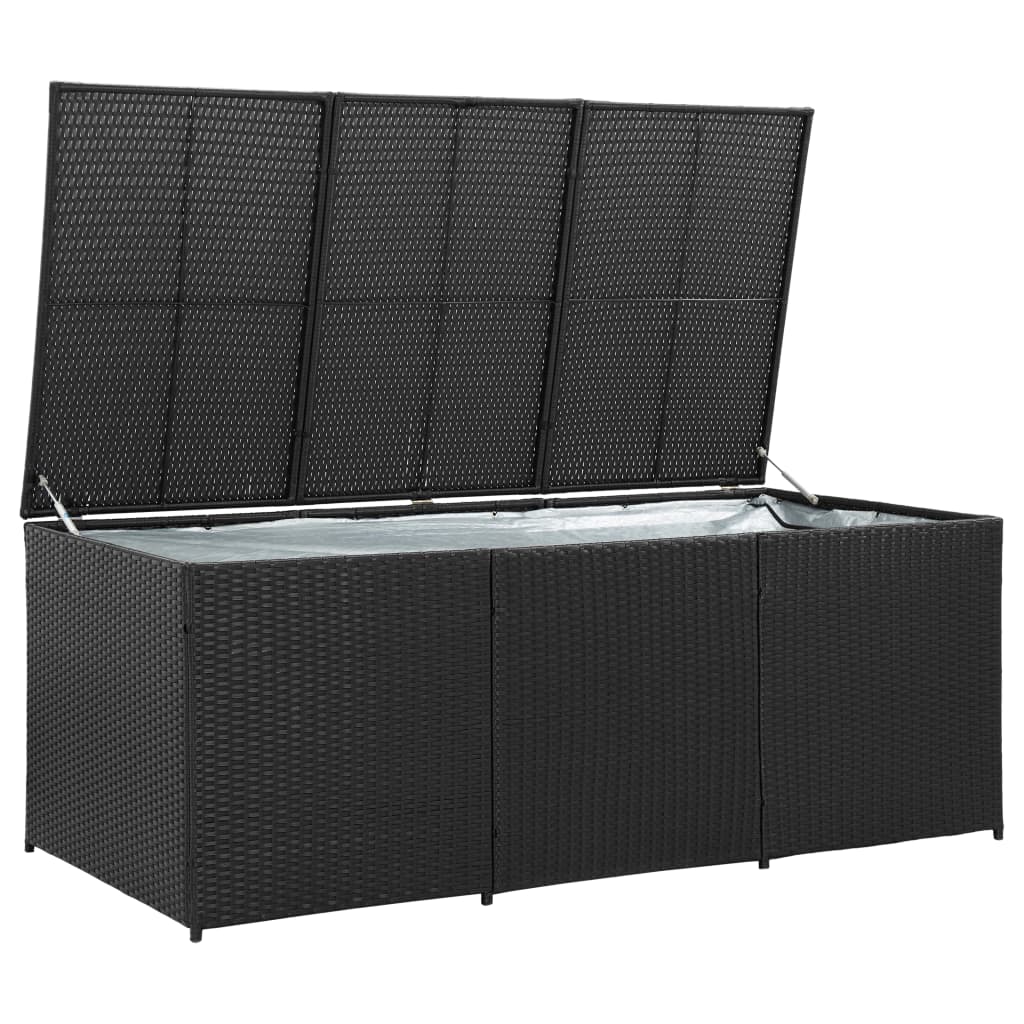 Garden Storage Box Poly Rattan Black - 180×90×70cm