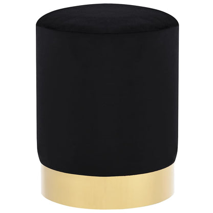Black Gold Velvet Accent Stool Barrel Shape | HomeAndLiving