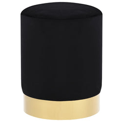 Black Gold Velvet Accent Stool Barrel Shape | HomeAndLiving