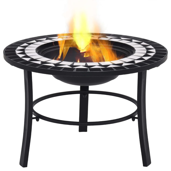  Mosaic Fire Pit Black and White 68cm Ceramic