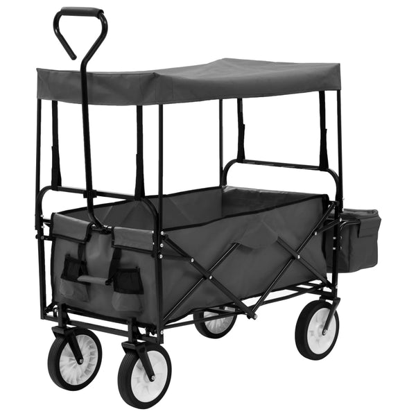  Folding Hand Trolley with Canopy Steel Grey