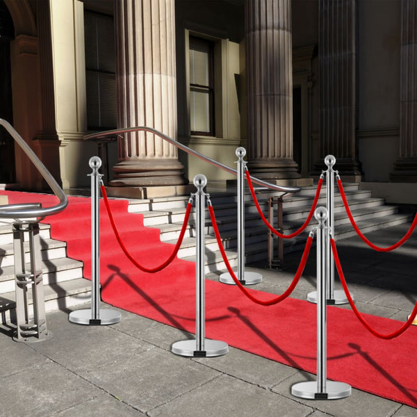  3 Piece VIP Queue Barrier Set Stainless Steel Silver