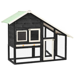 Solid Firwood Rabbit Hutch Grey & White 140x63x120cm Pet House