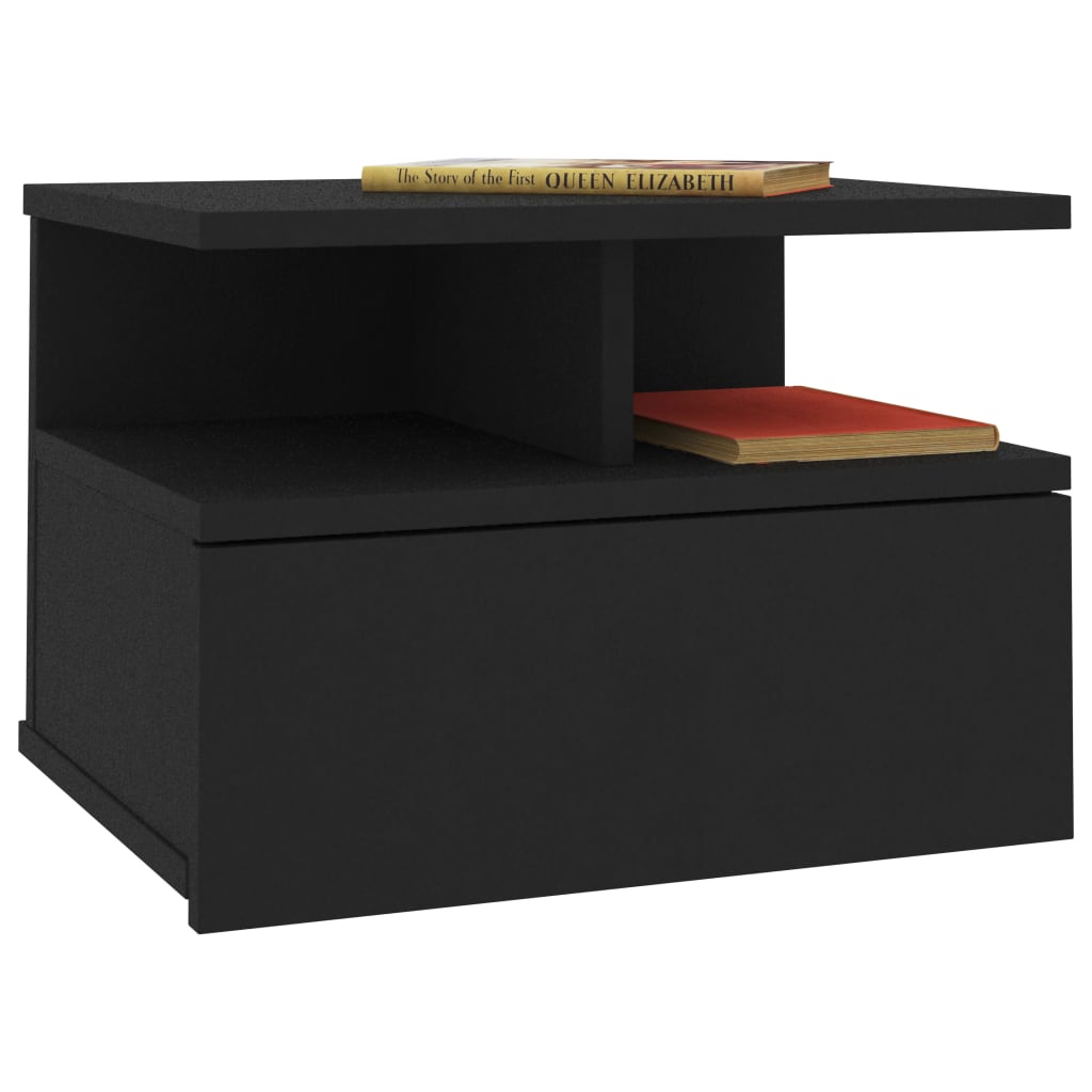 Floating Nightstand Black Chipboard - 40×31×27cm