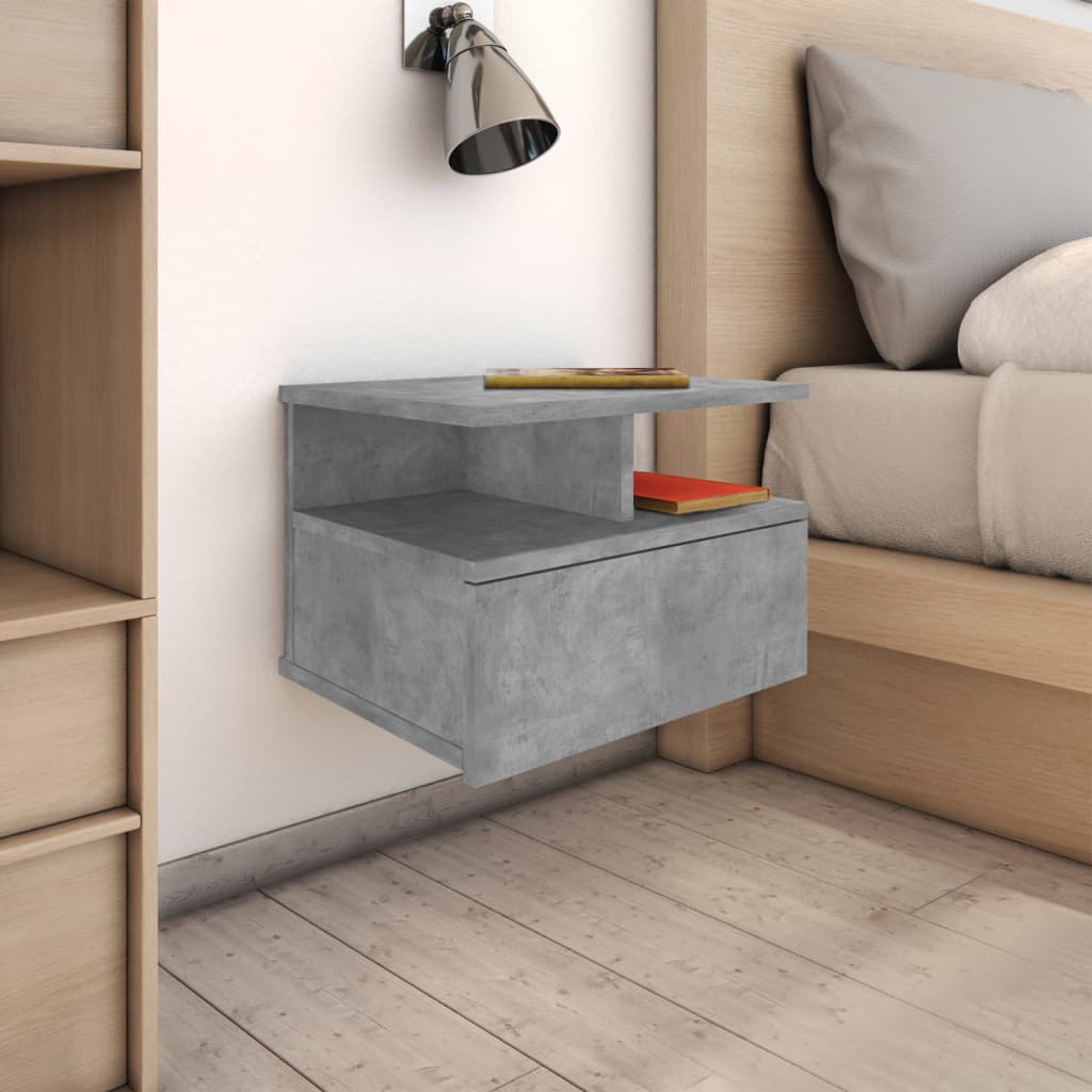 Floating Nightstand Concrete Grey Chipboard - 40×31×27cm