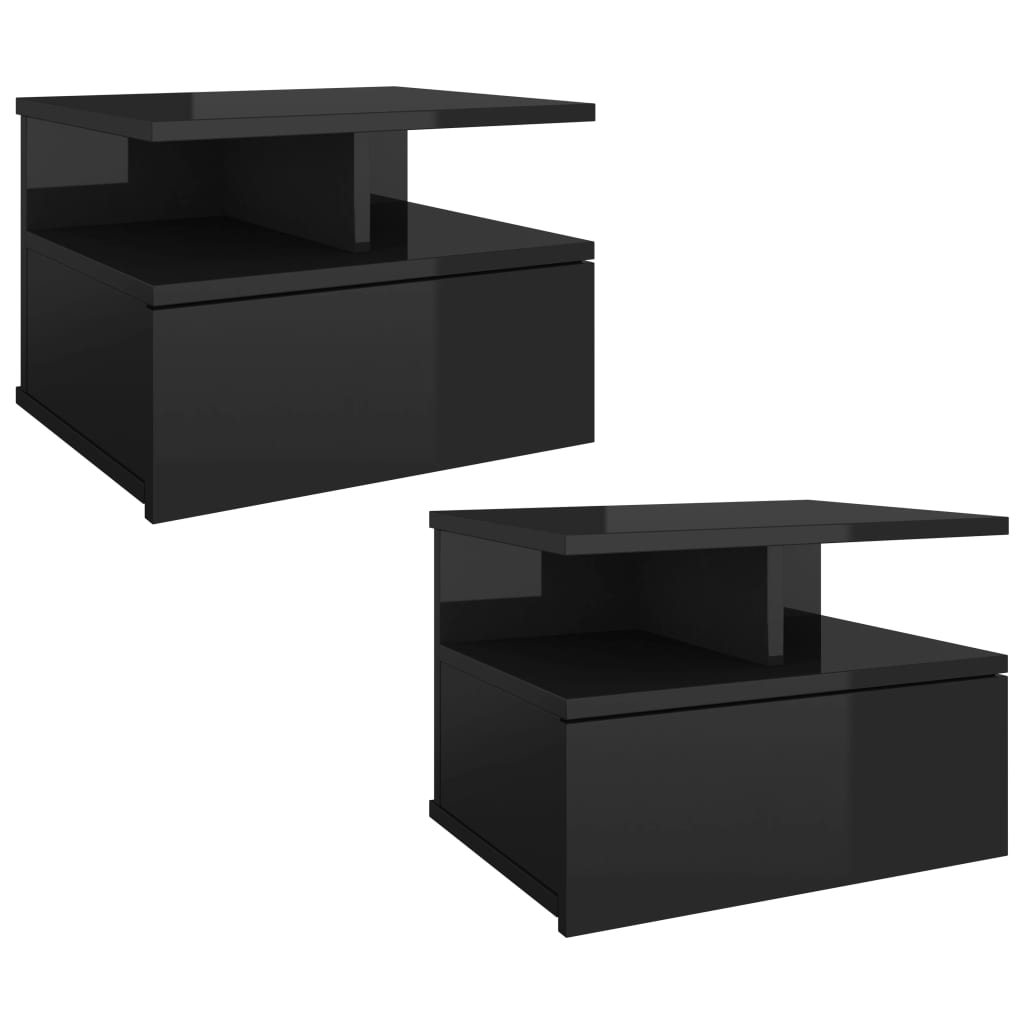 Floating Nightstands 2 pcs High Gloss Black Chipboard - 40×31×27cm