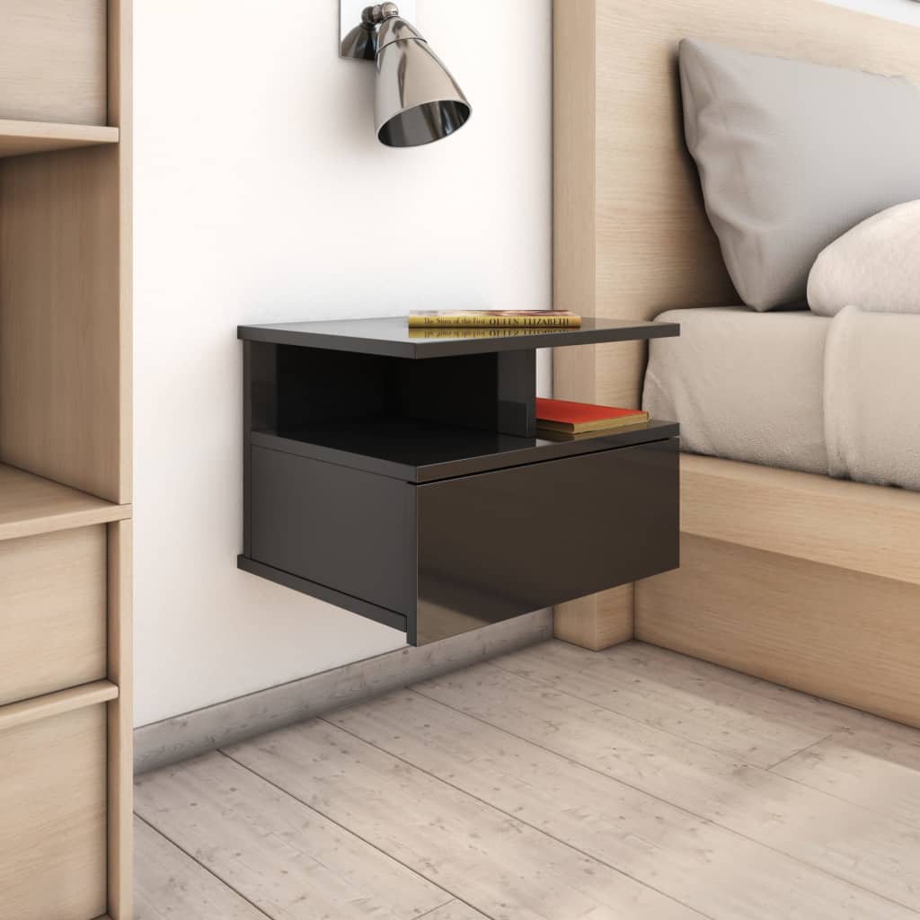 Floating Nightstands 2 pcs High Gloss Black Chipboard - 40×31×27cm