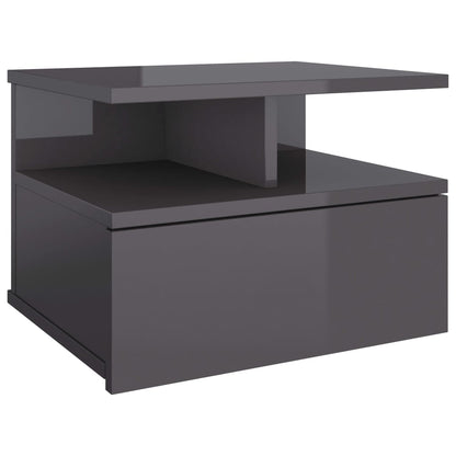Floating Nightstand High Gloss Grey Chipboard - 40×31×27cm