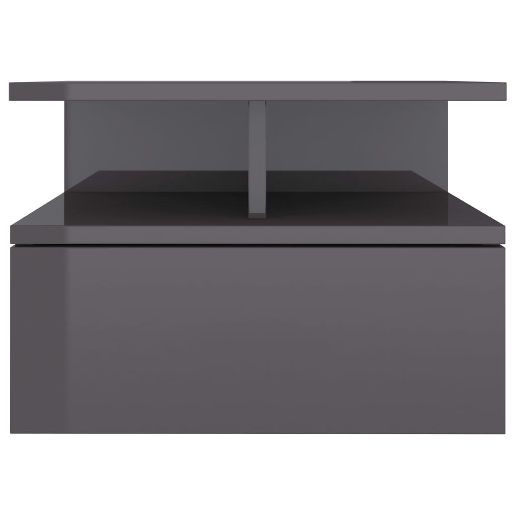 Floating Nightstand High Gloss Grey Chipboard - 40×31×27cm