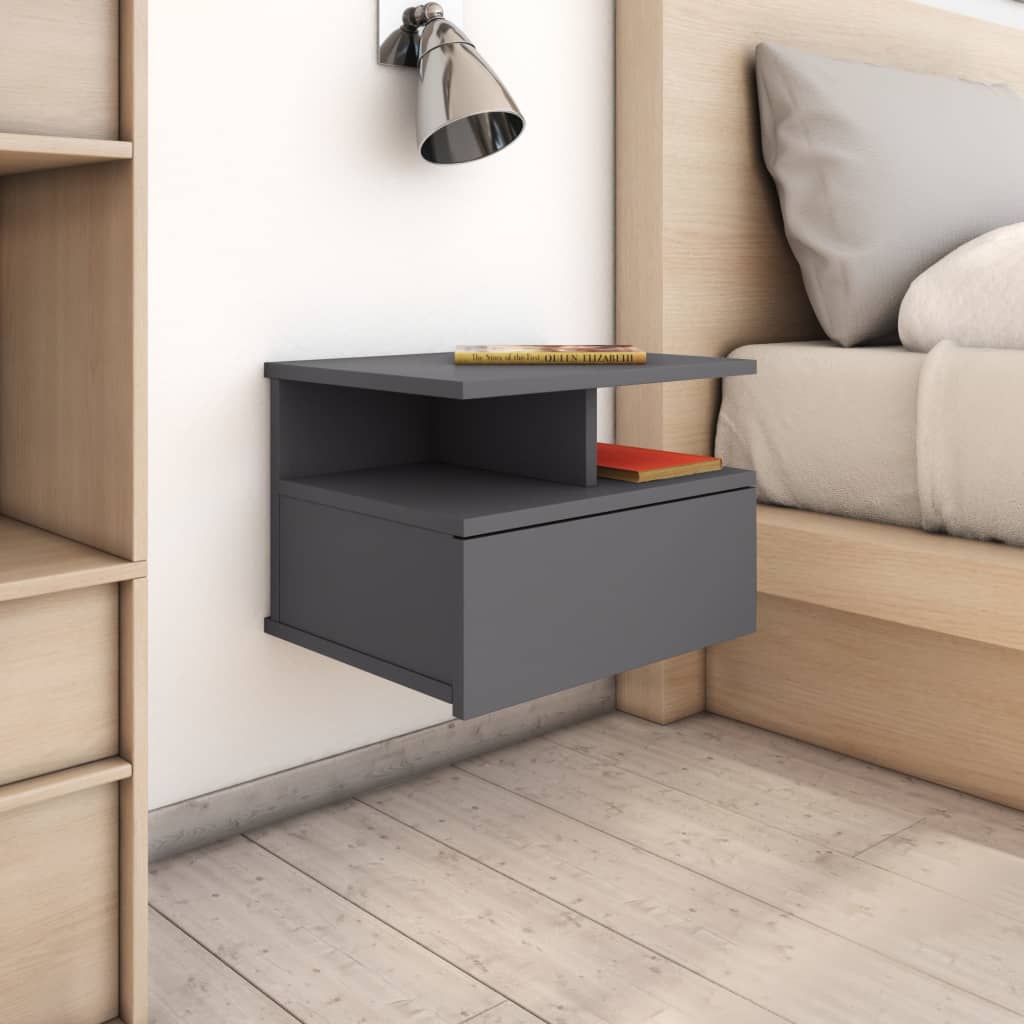 Floating Nightstand High Gloss Grey Chipboard - 40×31×27cm
