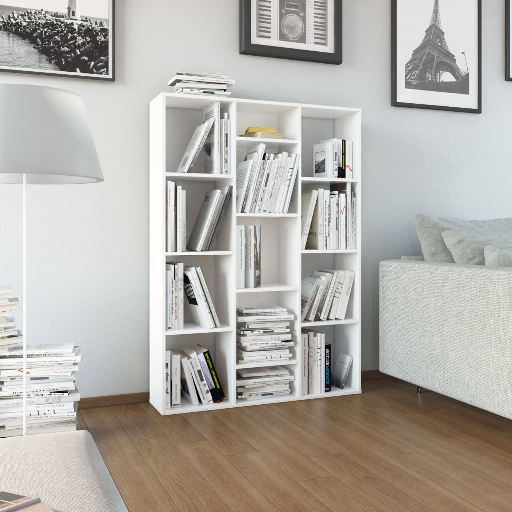 Room Divider/Book Cabinet High Gloss White Chipboard