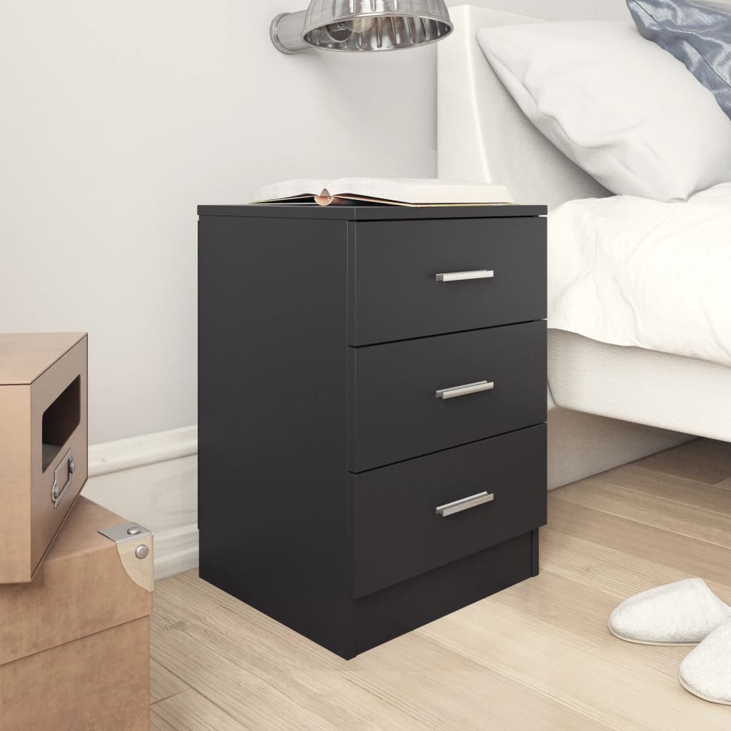 Bedside Cabinet Black Chipboard - 38×35×56cm