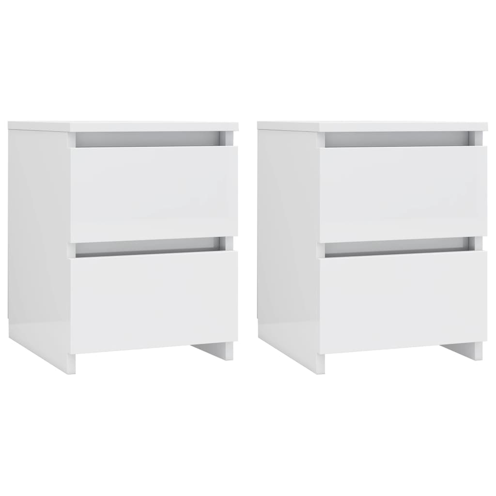 Bedside Cabinets 2 pcs High Gloss White Chipboard - 30×30×40cm