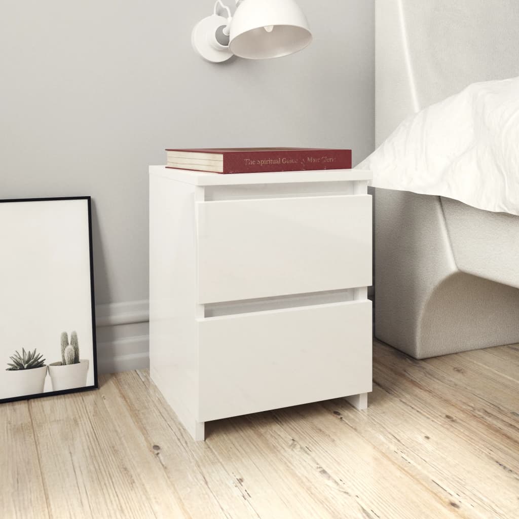 Bedside Cabinets 2 pcs High Gloss White Chipboard - 30×30×40cm