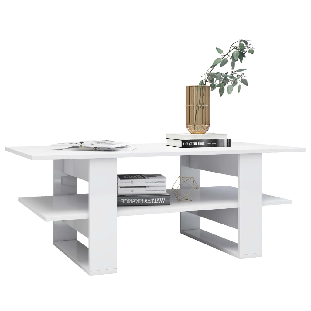 Coffee Table High Gloss White Chipboard - 110×55×42cm