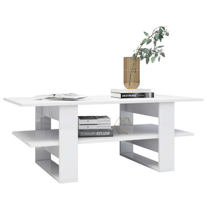 Coffee Table High Gloss White Chipboard - 110×55×42cm