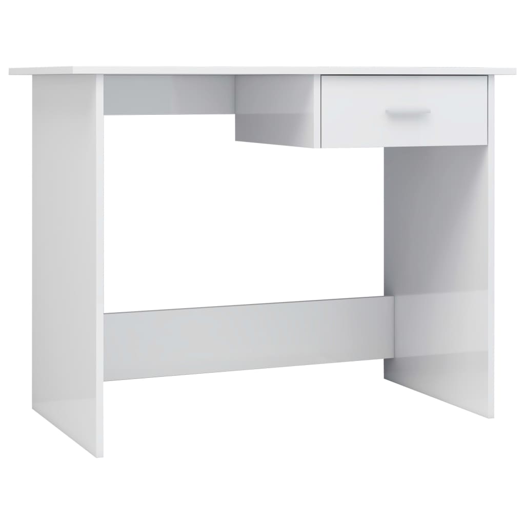 Desk High Gloss White Chipboard - 100×50×76cm
