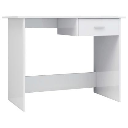 Desk High Gloss White Chipboard - 100×50×76cm