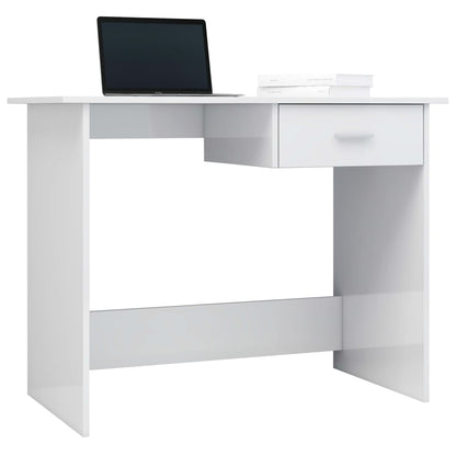 Desk High Gloss White Chipboard - 100×50×76cm