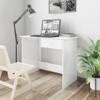 Desk High Gloss White Chipboard - 100×50×76cm