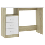 Desk with Drawers White and Sonoma Oak  Chipboard
