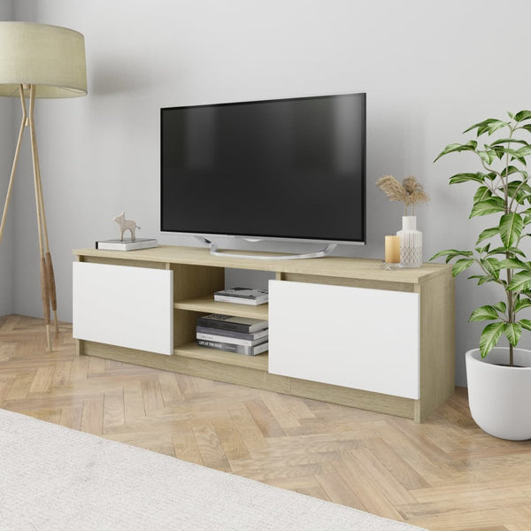  TV Cabinet White and  Oak Chipboard