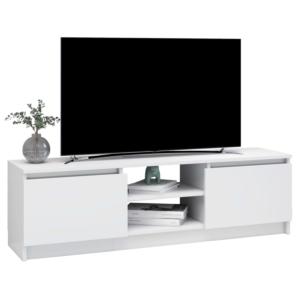 TV Cabinet High Gloss White Chipboard - 120×30×35.5cm