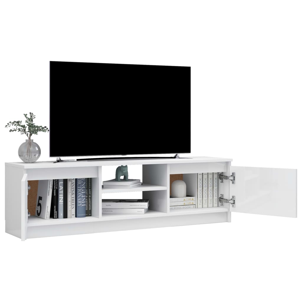 TV Cabinet High Gloss White Chipboard - 120×30×35.5cm