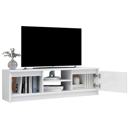 TV Cabinet High Gloss White Chipboard - 120×30×35.5cm