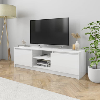 TV Cabinet High Gloss White Chipboard - 120×30×35.5cm