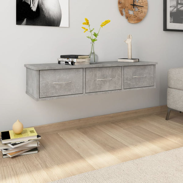  Wall-mounted Drawer Shelf Concrete Grey Chipboard