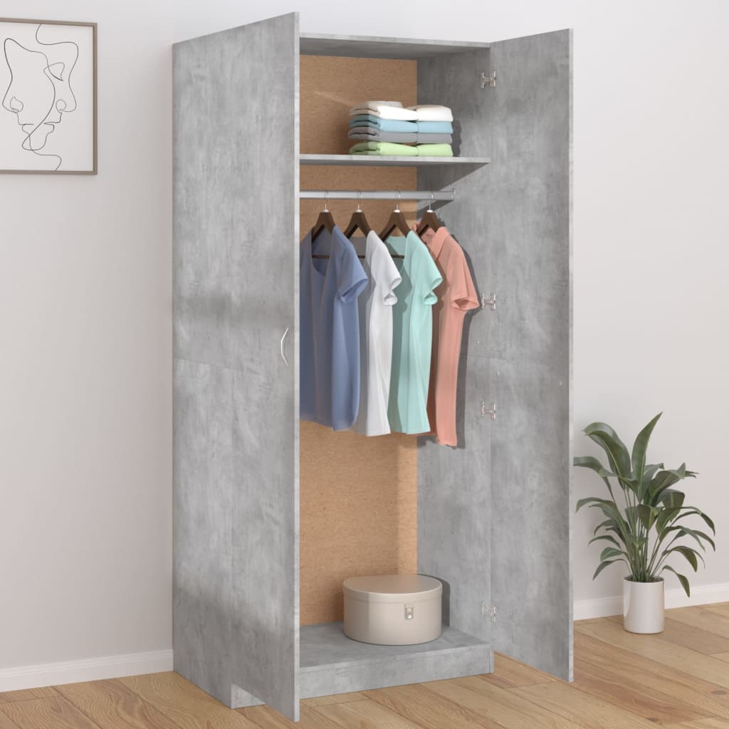 Wardrobe Concrete Grey Chipboard - 90×52×200cm
