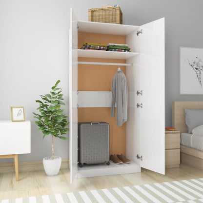 Wardrobe High Gloss White Chipboard - 90×52×200cm