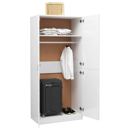 Wardrobe High Gloss White Chipboard - 90×52×200cm