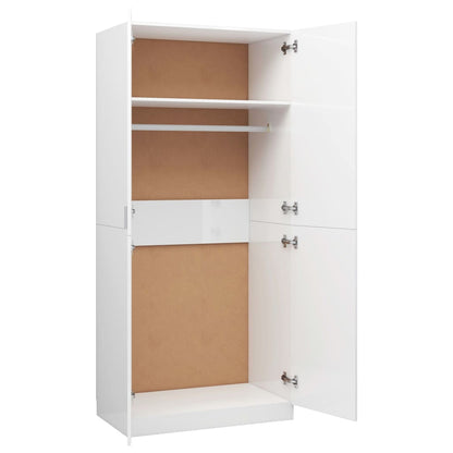 Wardrobe High Gloss White Chipboard - 90×52×200cm